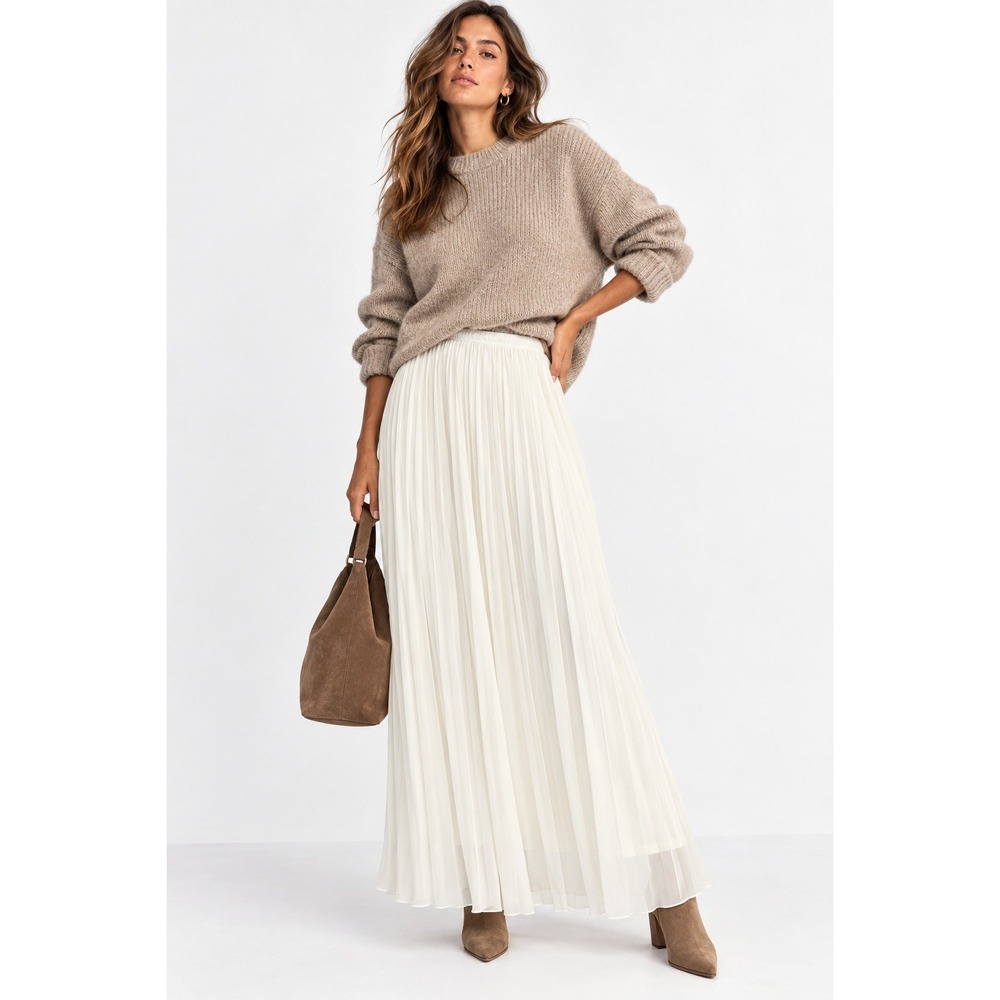 H&M White Plissé Pleated Maxi Skirt Recycled Polyester Size S NWT